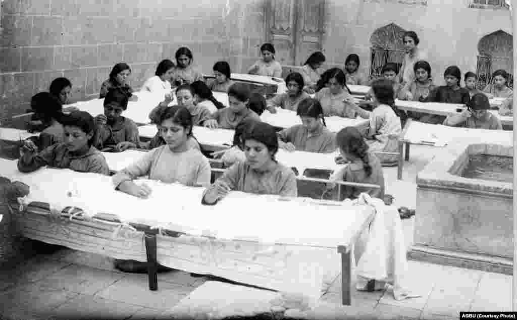 Apprentice embroiderers at Aleppo's Armenian orphanage in 1923