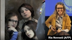 Pussy Riot (left) and Ksenia Sobchak (combo photo)
