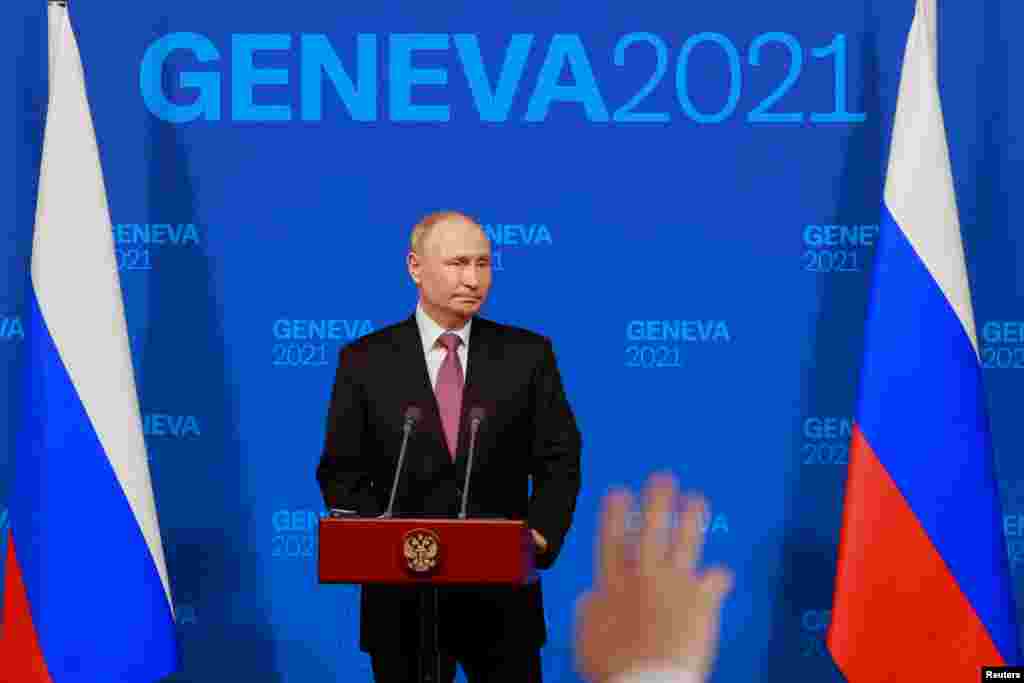 President Vladimir Putin holds a news conference after the U.S.-Russia summit. 