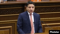 Armenia - Finance Minister Vahe Hovannisian addresses the Armenian parliament, December 3, 2024. 