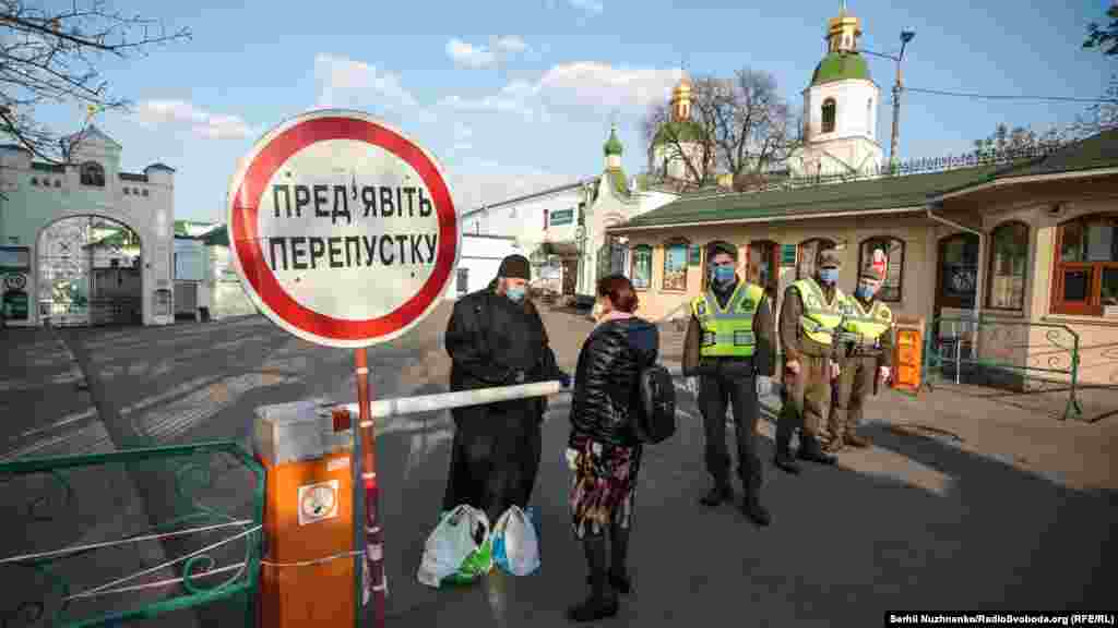 Ukrainian police restrict the number of people arriving at Kyiv Pechersk Lavra monastery for Easter celebrations on April 18. It was one of the only places that allowed worshipers instead of broadcasting services. The complex was placed under quarantine after more than 90 of its monks tested positive for the coronavirus. At least two have died. The monastery is controlled by a rival Orthodox denomination in Ukraine that is loyal to the Russian church in Moscow.