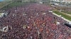 People gather during a rally to protest against the arrest of Istanbul Mayor Ekrem Imamoglu in Istanbul
