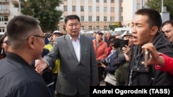 Opposition candidate Vyacheslav Markhayev attends a protest against the election results in the Siberian city of Ulan-Ude on September 10.