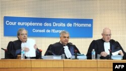 Judges for the European Court of Human Rights preparing to hear a $98 billion complaint filed by Yukos against the Russian government in Strasbourg in March 2010.