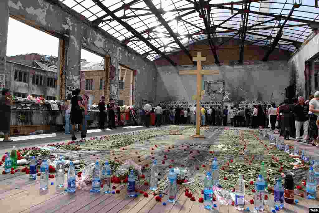 The gutted school gymnasium, where more than 1,000 hostages were held for days without food or water.