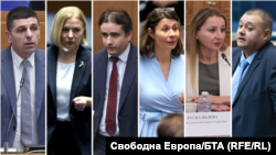 Колаж със снимки на кандидатите за председателския пост в „Да, България“ - Ивайло Мирчев, Надежда Йорданова, Божидар Божанов, Елисавета Белобрадова, Веселина Александрова и Свилен Трифонов.