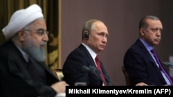 Iranian President Hassan Rohani (left), Russia's Vladimir Putin (C), and Turkey's Recep Tayyip Erdogan in Sochi.