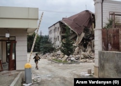 Damaged buildings in Stepanakert