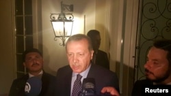 თურქეთის პრეზიდენტი რეჯეპ ტაიპ ერდოანი საკურორტო ქალაქ მამარისში, ჟურნალისტებთან შეხვედრისას