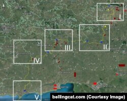 П'ять зон, на які умовно розділили кордон автори розслідування Bellingcat