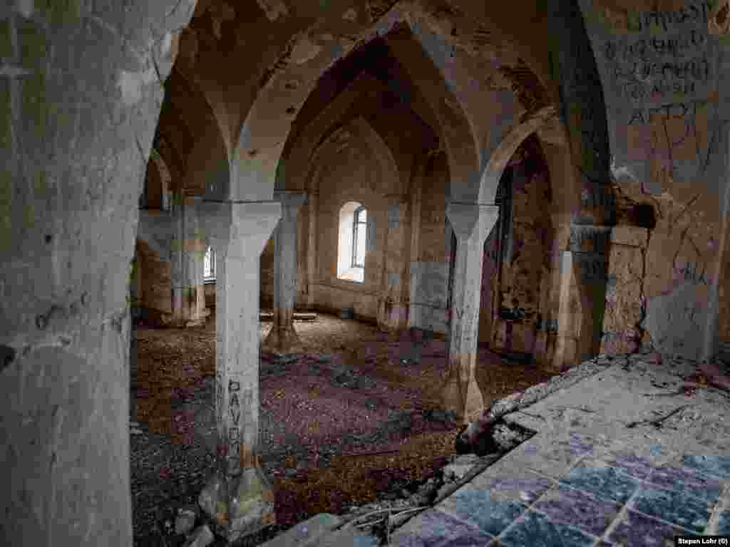 The neglected and damaged interior of Agdam's once-glorious mosque.