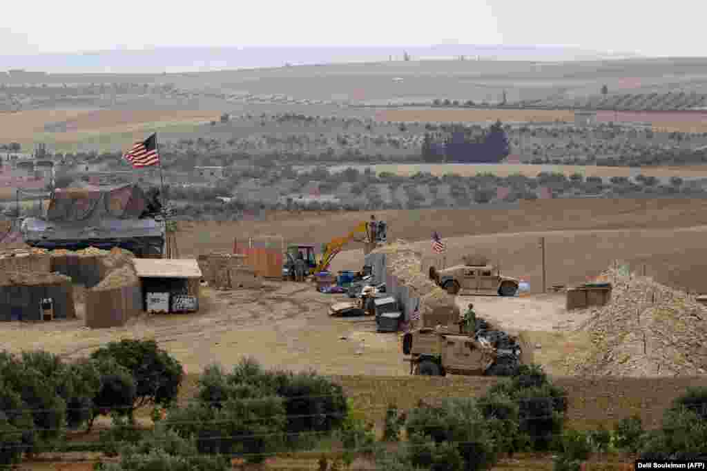 A U.S. base near Manbij in May 2018. The most infamous clash of the U.S. deployment came when hundreds of fighters aligned with the Syrian regime -- many of them Russian -- launched an attack on a Kurdish base with U.S. special forces inside... 