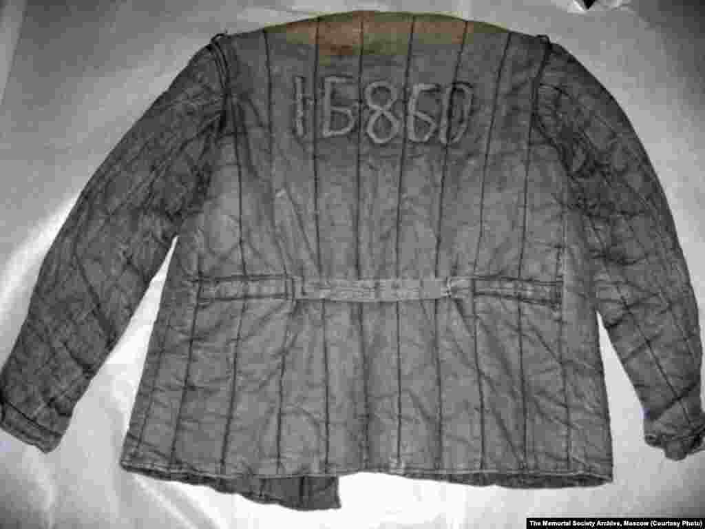 A Gulag prisoner's padded jacket, with identification numbers visible on the back