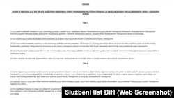 Isječak iz objave odluke Kristijana Šmita u Službenom listu Bosne i Hercegovine.