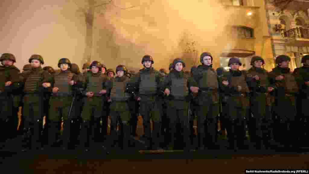 A cordon of security forces prevented the protesters reaching the offices.