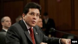 U.S. Attorney General Alberto Gonzales during testimony before the Senate Judiciary Committee in February 2006