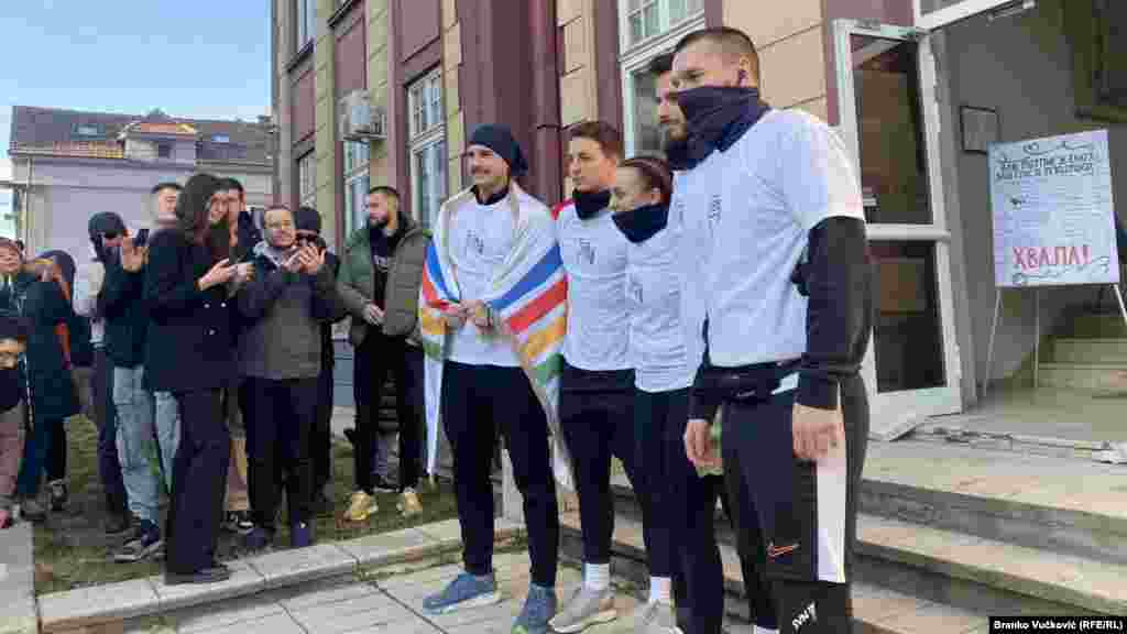 Studenti kragujevačkog univerziteta uoči štafetnog maratona do Beograda, Kragujevac, 9. februar 2025. 