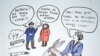 Выставка "Граница" Института имени Гёте. Карикатура из газеты «Насреддин в России». Алматы, 19 сентября 2018 года.