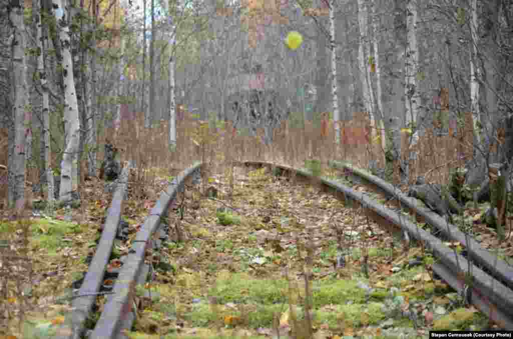 Railway sleepers to nowhere in the Siberian taiga